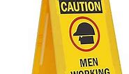SmartSign 25 x 12 inch “Caution - Men Working” Two-Sided Folding Floor Sign with Symbol, Digitally Printed Polypropylene Plastic, Red, Black and Yellow