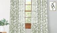 Sage Green Boho Sheer Curtains 84 Inches Long for Living Room,Leaf Tree Branch Vintage Floral Patterned Botanical Natural Window Curtains for Bedroom 2 Panels Set 84 Inch Length,White Light Green