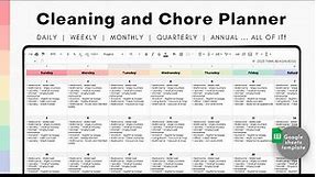 Cleaning Schedule, Weekly & Daily Routine, Cleaning Checklist, Chore Planner, Google Sheets Template