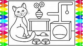 How to Draw a CAT for Kids 🐱💖💜💚 CAT Drawing for Kids | Cat Coloring Pages for Kids
