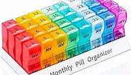 Monthly Pill Organizer 2 Times a Day - AM PM Month Pill Box with 32 Compartments, 31 Day Travel Pill Reminder, Small Pill Case Container with BPA-Free to Hold Vitamins, Fish Oil