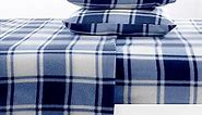 Great Bay Home Super Soft Queen Plaid Navy Micro Fleece Sheet Set | Cozy, Warm, Durable, Breathable, and Fluffy Bed Sheets | Microfleece Winter Sheets in Plaid | Christina Collection