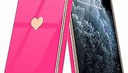 Teageo for iPhone 11 Pro Max Case for Girl Women Cute Love-Heart Luxury Bling Plating Soft Back Cover Raised Full Camera Protection Silicone Shockproof Phone Case for iPhone 11 Pro Max, Hot Pink