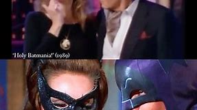 🎞️: Adam West and Julie Newmar, Batman and Catwoman in the late 1960s television series ‘Batman’, reunite in 1989 for “Holy Batmania!”, a collector’s VHS featuring never before seen promos and footage. Stars from the original series made cameos in the special bat-video, including Burt Ward (Dick Grayson / Robin) and Yvonne Craig (Barbara Gordon / Batgirl). #Caturday 🦇🐈‍⬛📺 #Batman #AdamWest #Catwoman #JulieNewmar #Batman66 #DC | History of The Batman
