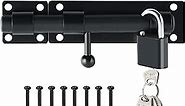Alise Slide Bolt Gate Latch with Padlock,6 Inch Heavy Duty Barrel Bolts Latches Double Sides Gate Hardware for Wooden Fence Shed Yard Barn Door Interior and Outdoor,Solid SUS304 Stainless Steel Black