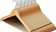 AMKUFO Wooden Hangers 20 Pack Wood Suit Hangers Non Slip Wooden Coat Hangers with Smooth Fnish Cut Notches 360° Swivel Hook Clothes Hangers for Jeans Pants Jackets Shirts Dresses, Natural