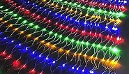WATERGLIDE Outdoor Christmas Net Lights, 12FT x 5FT 360 LED Mesh String Light with 8 Lighting Modes, Connectable Light for Garden Tree Bushes, Holiday Wedding Party Decorations, Multicolor