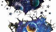 3D Space Galaxy Wall Stickers-2 Pack, Broken Wall View Milky Way Decals Cosmic Outer Space Planet Starry Sky Wallpaper for Kids Boys Floor Ceiling Living Room Bedroom Home Art Decor (#5)