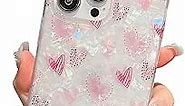 Kwhapoo Square Cute Love Hearts Sparkle Compatible with iPhone 13 Pro 6.1-inch Case, Glitter Pearl Soft Silicone Camera Lens Protective Girly Shockproof Cases Cover for Women(Pink)