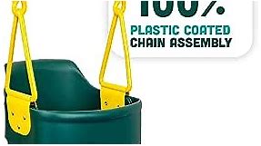 Premium High Back Full Bucket Toddler Swing Seat with Finger Grip, Plastic Coated Chains for Safety and Carabiners for Easy Install - Green - Squirrel Products