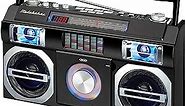 Studebaker SB2149B Master Blaster Bluetooth Boombox with 3 Way Power, AM/FM Radio, USB Port, CD Player with MP3 Playback, LED EQ and 10 Watts RMS Speaker in Black