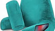 Nestl Reading Pillow Large Bed Pillow, Back Pillow for Sitting in Bed Shredded Memory Foam Chair Pillow, Reading & Bed Rest Pillows Teal Back Pillow for Bed, Bed Chair Arm Pillow with Pockets