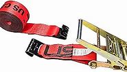 US Cargo Control 4 Inch Flat Hook Ratchet Strap, 4 Inch x 30 Foot, Red Heavy Duty Ratchet Straps with Black Flat Hooks, 5,400 lbs. Working Load Limit, Tie Down Straps for Flatbed Trailer