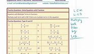 Linear Equations With Fractions Worksheet with 25 Questions and Solutions of Many