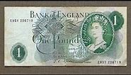 1 British Pound Banknote (One Pound Sterling England: 1966) Obverse & Reverse