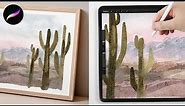 Procreate Tutorial // Easy Watercolor Desert Landscape with Cactus
