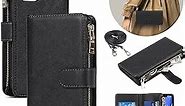 iCoverCase iPhone 11 Wallet Case for Women, iPhone 11 Case with Strap and Card Holder, Adjustable Crossbody Lanyard PU Leather Kickstand [Not Detachable] Flip Cover Case 6.1 Inch (Black)