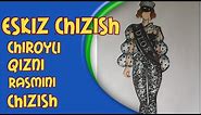 Eskiz chizish - chiroyli qiz rasmini chizish / Fashion illustration
