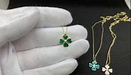 14K Solid Gold Four Leaf Clover Pendant Necklace for Women, Charm Dainty Necklace for mom, St. Patrick's Day Xmas Christmas Birthday Gifts for Her mom (Green Clover)
