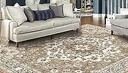 TOPRUUG Washable Oriental Area Rug - 8x10 Rugs for Living Room Soft Carpet for Bedroom Waterproof Floral Distressed Indoor Stain Resistant Non-Shedding Floor Carpets (Beige, 8x10)
