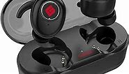 True Wireless Earbuds Bluetooth 5.0 Headphones, Sports in-Ear TWS Stereo Mini Headset w/Mic Extra Bass IPX5 Waterproof Low Latency Instant Pairing 15H Battery Charging Case Noise Cancelling Earphones