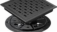 Square Shower Drain with Flange Removable Grid Grate Cover,Brushed 304 Stainless Steel, Includes Hair Strainer (6 Inch, Matte Black)