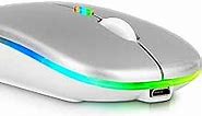 UrbanX 2.4GHz & Bluetooth Mouse, Rechargeable Wireless Mouse for Acer Iconia Talk S Bluetooth Wireless Mouse for Laptop/PC/Mac/Computer/Tablet/Android RGB LED Silver