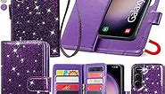 Varikke Galaxy S23 Wallet Case for Women - Card Holder, Detachable Magnetic Cover, Kickstand, Glitter PU Leather, Dark Purple