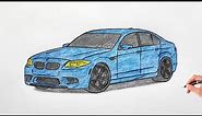 How to draw a BMW M5 F10 2011 / drawing a 3d car / coloring bmw m 5 competition edition 2014