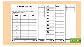 3, 4 and 8 Times Tables Mixed Multiplication and Division Treasure Hunt Worksheet