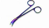 Cynamed Suture Stitch Scissors with Multicolor/Rainbow Titanium Coating (Angled Hook)