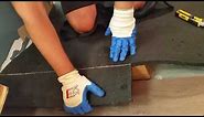 How to cut THICK rubber flooring (gym slab mat) - BEND the rubber, then cut.