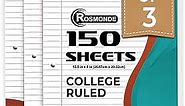 Rosmonde Loose Leaf Paper, 450 Sheets, 3 Pack, College Ruled Paper, 8" x 10.5", Bulk Office Filler Paper, 3 Hole Punched, 150 Sheets/Pack, 56 gsm Paper, College Ruled Notebook Paper for Binder, White