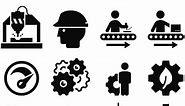 Manufacturing plant and factory icons. Vector icons for video, mobile...