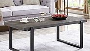 Coffee Table, Rustic Wood and Metal Center Table, Modern Cocktail Table for Living Room, Grey
