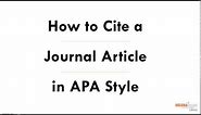 How to Cite a Journal Article in APA Style