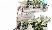 Hanobe Two Tiered Tray Stand: Farmhouse 2 Tier Decorative Tray White Round Wooden Serving Tray Rustic Coffee Table Centerpieces Living Room Kitchen Home Decor Fall Halloween for Mom.