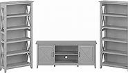 Bush Furniture Key West Stand for 70 Inch TV with 5 Shelf Bookcases, Cape Cod Gray