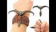Shindn Real Cowhide Braided Bracelet Knuckles/Portable Self-defense bracelet/Skull head horns dagger