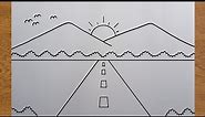 Cara Menggambar Pemandangan Gunung - Caranya Sangat Mudah | Very Easy, How To Draw Mountain Scenery