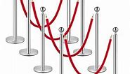 Stanchions and Velvet Ropes, Silver Crowd Control Barriers Red Rope 5FT/1.5 M, Stainless Steel Stanchion Post, Rope Safety Barriers Waterproof and Rustproo