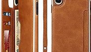 iCoverCase iPhone Xs Max Wallet Case, iPhone Xs Max Case with Card Slots Holder and Wrist Strap PU Leather Kickstand Double Magnetic Clasp Shockproof Cover Case 6.5 Inch (Khaki)