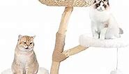 Modern Cat Tree Natural Wood Cat Climbing Tower for Indoor Cats, Multi-Level 36” Tall Cat Furniture with Jumping Platform, Soft Plush Cat Scratch Tree for Multiple Cats, Gift for Cat Lover