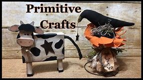 Primitive Rusty Spring With Crow / Scrap Wood Cow / Update On Aged Wood Mixture