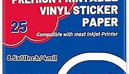 Colemoly Sticker Paper Glossy Printable Vinyl 25 Adhesive Sheets for Inkjet Printer White Decals Waterproof Quick Drying Tear Resistance Labels Letter Size 8.5x11in for Craft,Scrapbook