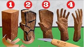 🖐️​ 5 Steps for CARVE a HAND in Wood, EASILY, Whittling and WOOD CARVING for beginners