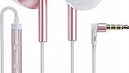 Wired Earbuds with Microphone Extra Bass Quad Dynamic Drivers Hi-Res Earbuds Wired Noise Isolating Lightweight Earphones with Volume Control 3.5mm Jack in-Ear Headphones(Sea Surface Pink)