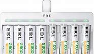 EBL Rechargeable AA Batteries 2800mAh (4 Pack) and AAA Ni-MH Rechargeable Batteries 1100mAh (4 Pack) with 8-Bay AA AAA Individual Battery Charger