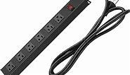Metal Wall Mount Power Strip, Mountable Power Outlet with 6 AC Outlets, Aluminum Alloy Mount Power Socket with Switch, 6 FT SJT 3/C 14AWG Power Cord, 15A 125V 1875W (6AC) Black