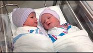 Newborn one hour old twins have first conversation